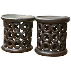Cameroon Carved Wood Stool/Table Pair