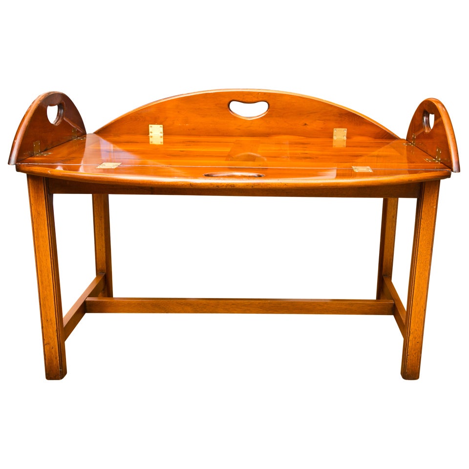 Antique British Yew Wood Butler's Tray Table