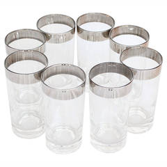 Retro Dorothy Thorpe Silver Band Highball Glasses, Set of Eight