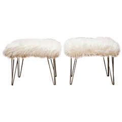 Pair of Mid-Century Style Ottomans with Faux Wool