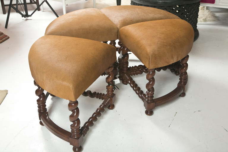 Mid-Century Modern Pony Skin Quarter Round Ottomans By Rose Tarlow, Melrose House