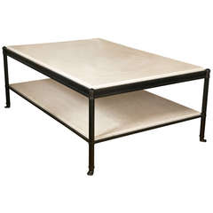 Billy Baldwin Style Bronze Finished Steel and Limestone Table