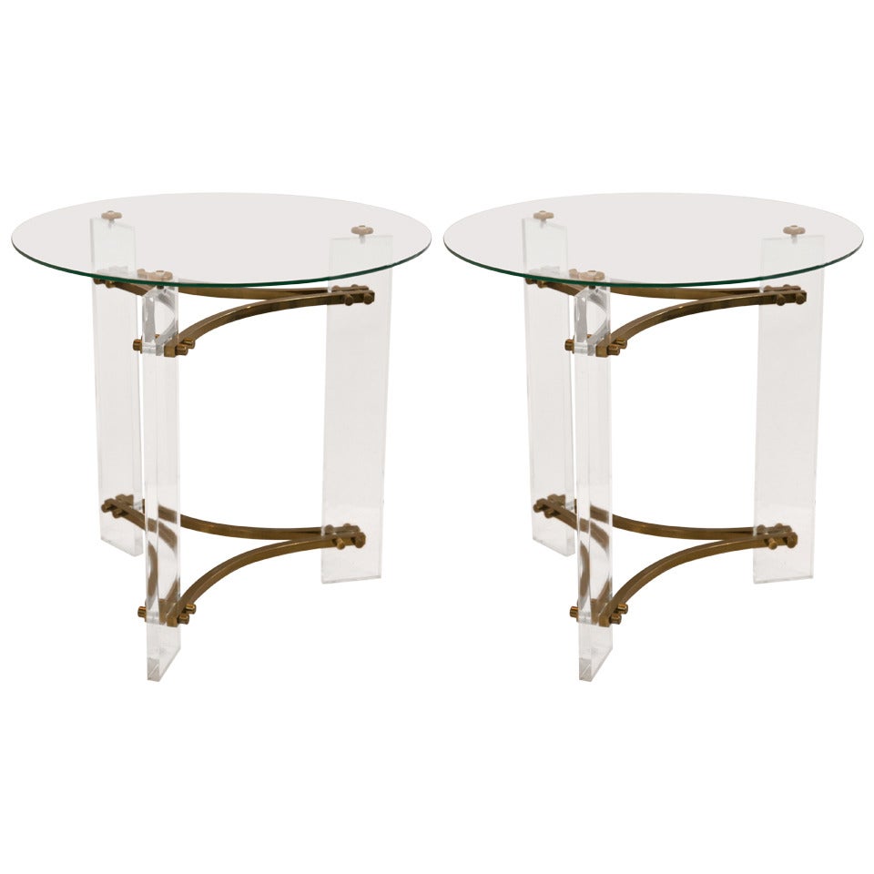 Mid-Century Lucite/Brass Table Pair by Charles Hollis Jones