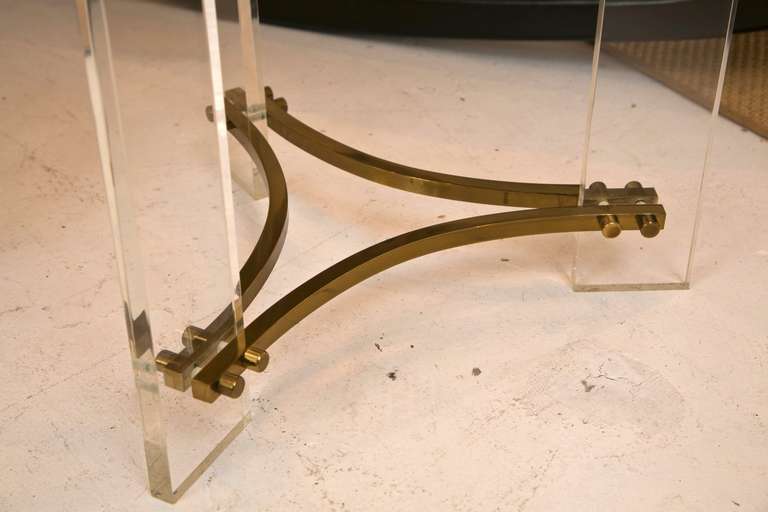 Mid-Century Lucite/Brass Table Pair by Charles Hollis Jones In Good Condition In Wilton, CT