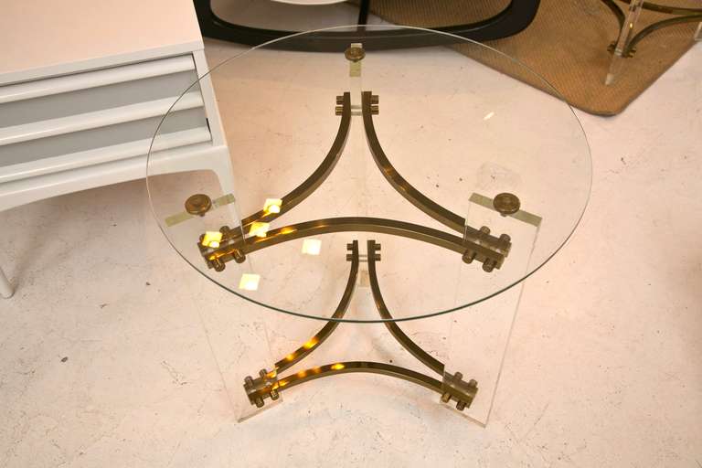 Mid-Century Modern Mid-Century Lucite/Brass Table Pair by Charles Hollis Jones