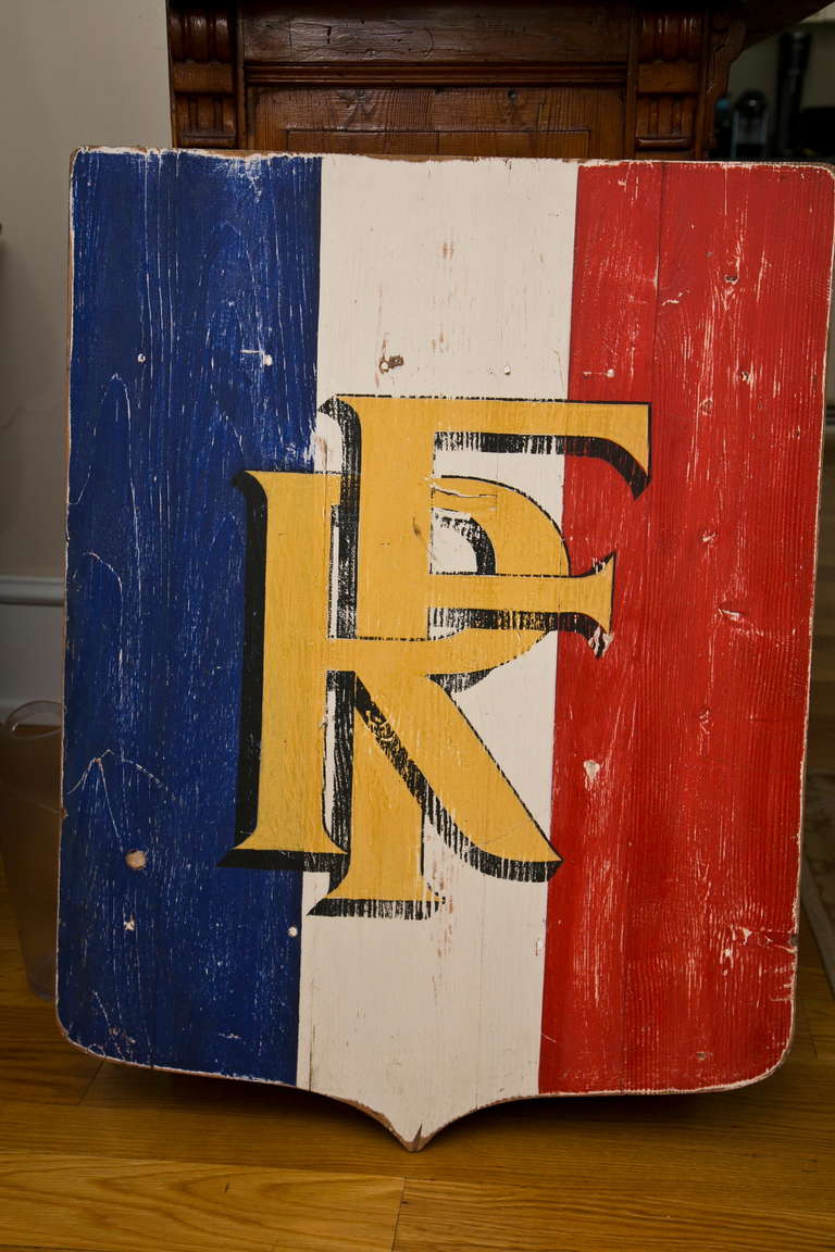 Antique French shield panel in original and vibrant paint. 
