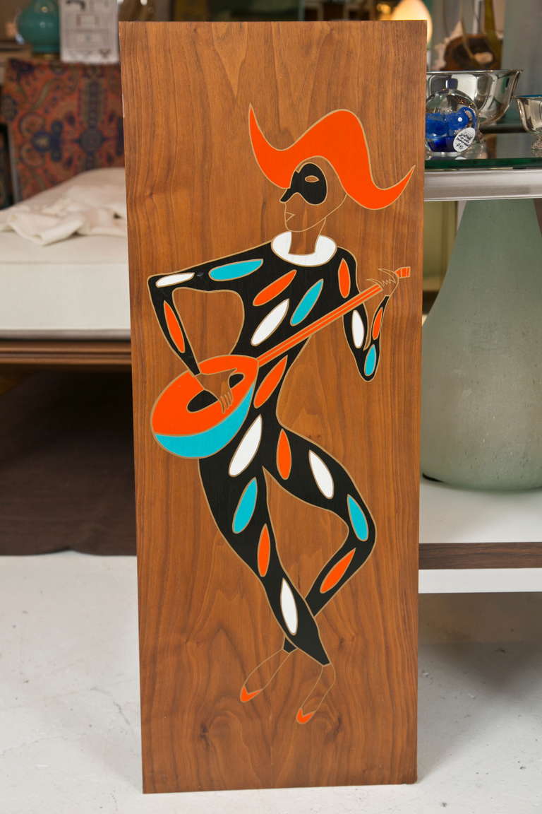 American Midcentury Painted Musical Minstrel  Wall Panels