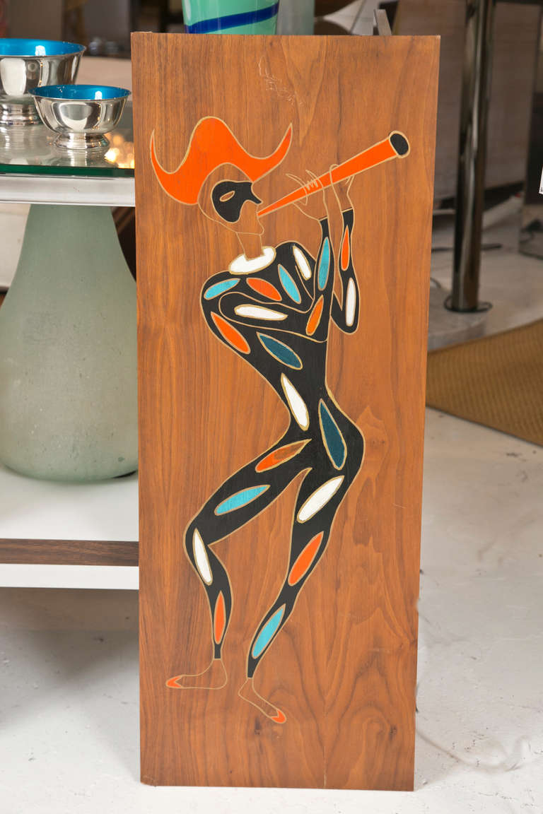Midcentury Painted Musical Minstrel  Wall Panels In Good Condition In Wilton, CT