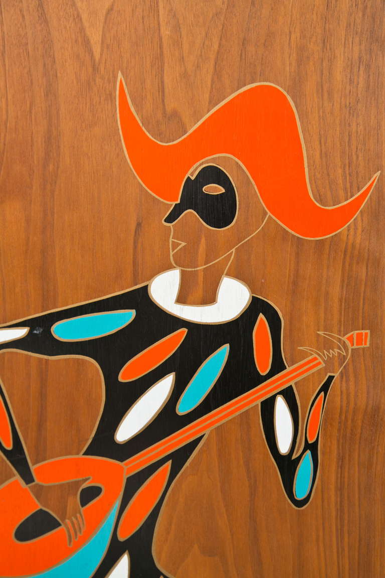 Mid-20th Century Midcentury Painted Musical Minstrel  Wall Panels