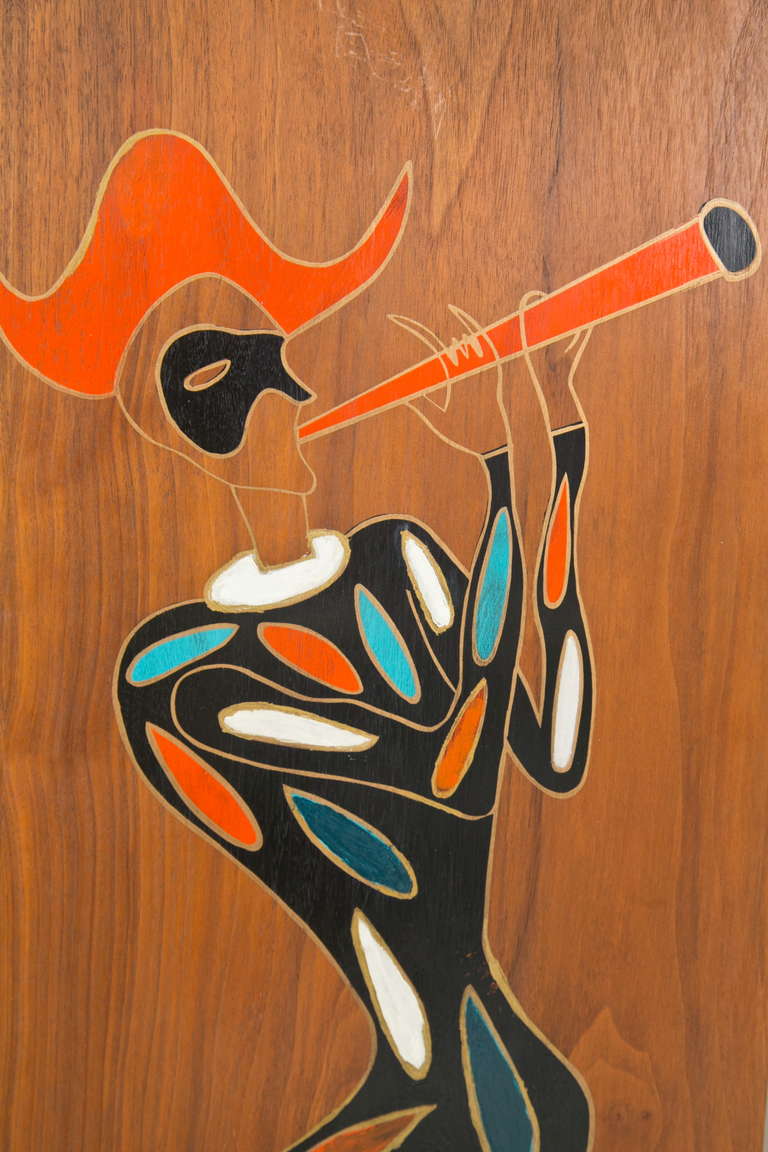 Midcentury Painted Musical Minstrel  Wall Panels 1