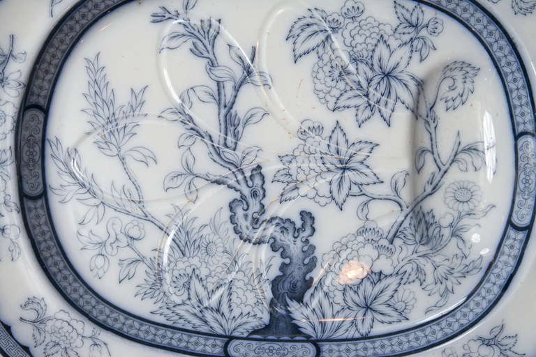 Antique Vesper Blue and White Meat Platter In Excellent Condition In Wilton, CT