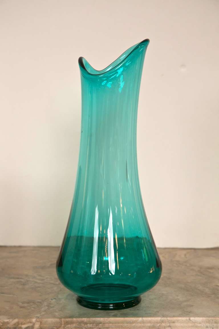 Mid Century Viking Turquoise Glass Vase At 1stdibs