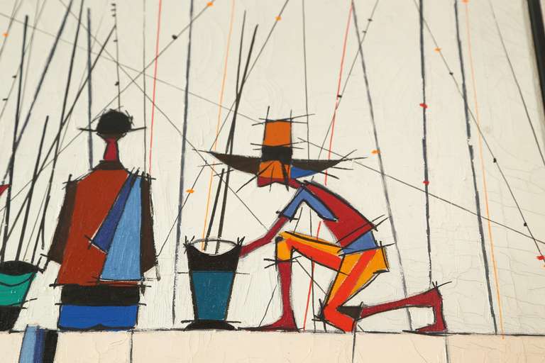 Mid-20th Century Midcentury Oil on Canvas of Fishermen