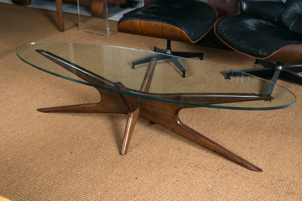 The classic Jacks Coffee Table designed by Adrian Pearsall. We've taken the time to completely restore this piece from the base up, including a freshly cut piece of elliptical glass, true to the original dimensions.