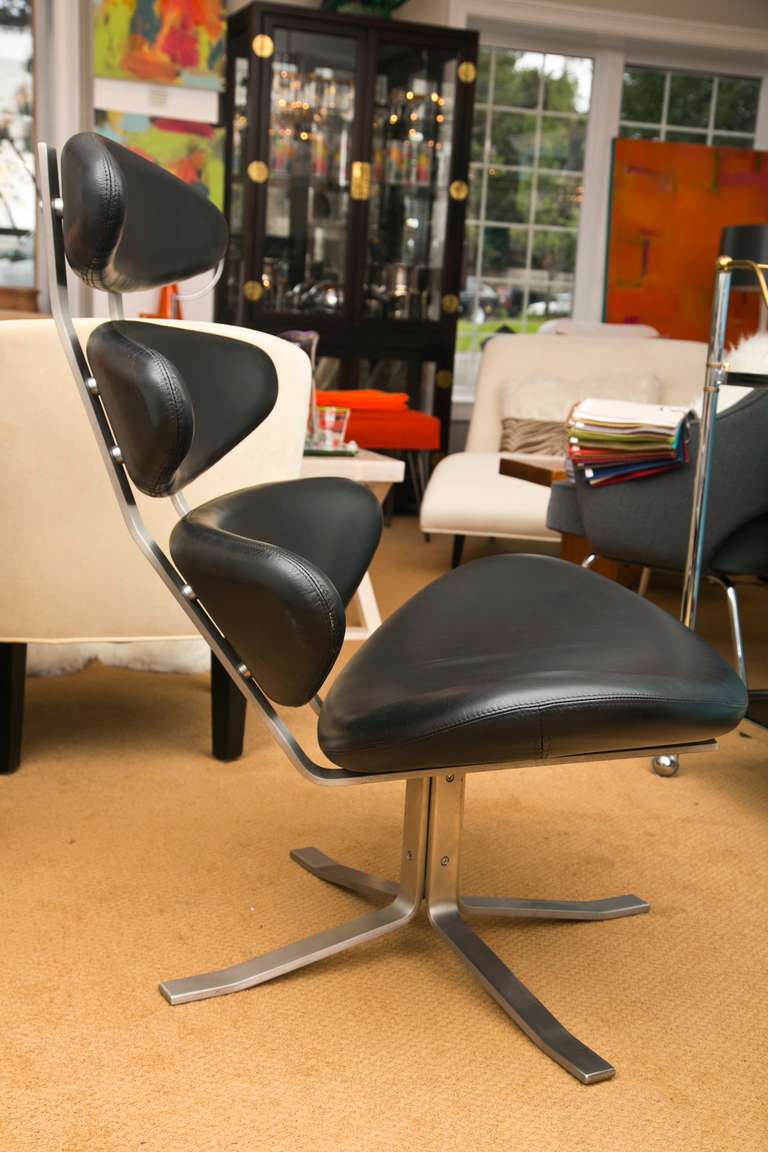 Mid-20th Century Period 1960's Corona Lounge Chair in Black Leather