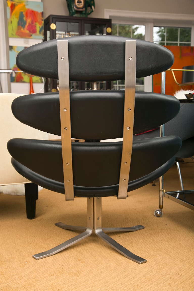 Danish Period 1960's Corona Lounge Chair in Black Leather