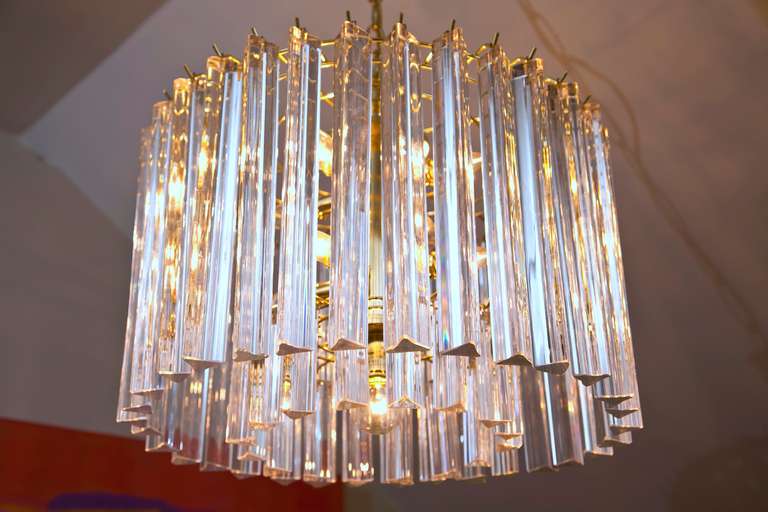 Mid-Century Modern 1970's Crystal and Lucite Drum Chandelier