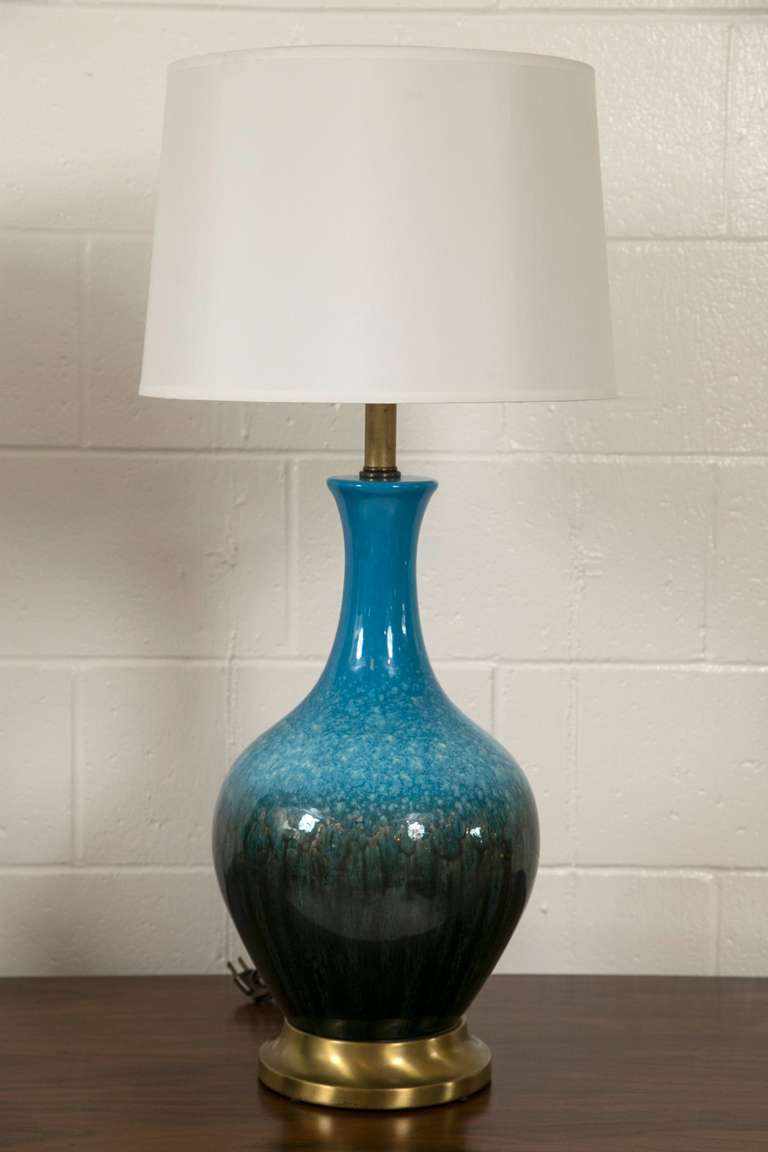 Mid-Century Modern Pair of Midcentury Blue Ceramic Lamps