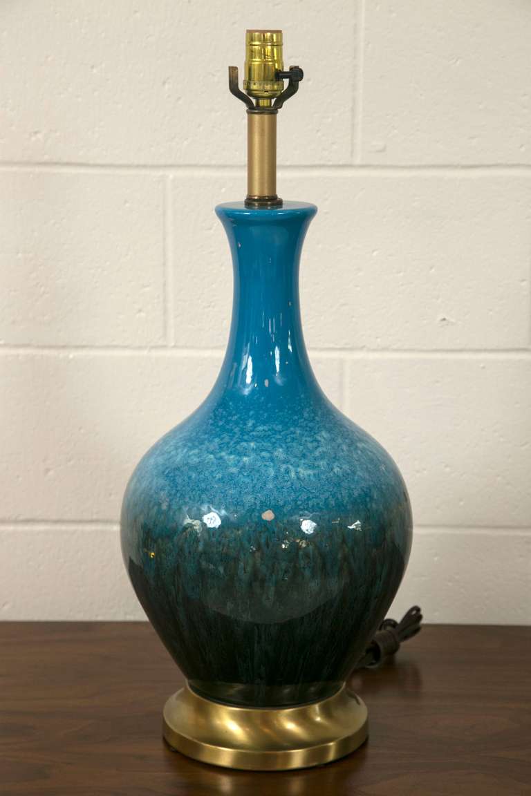 American Pair of Midcentury Blue Ceramic Lamps