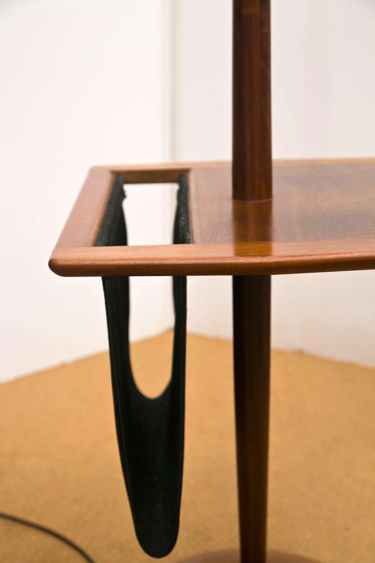 American Mid-Century Walnut Lamp Table with Magazine Holder