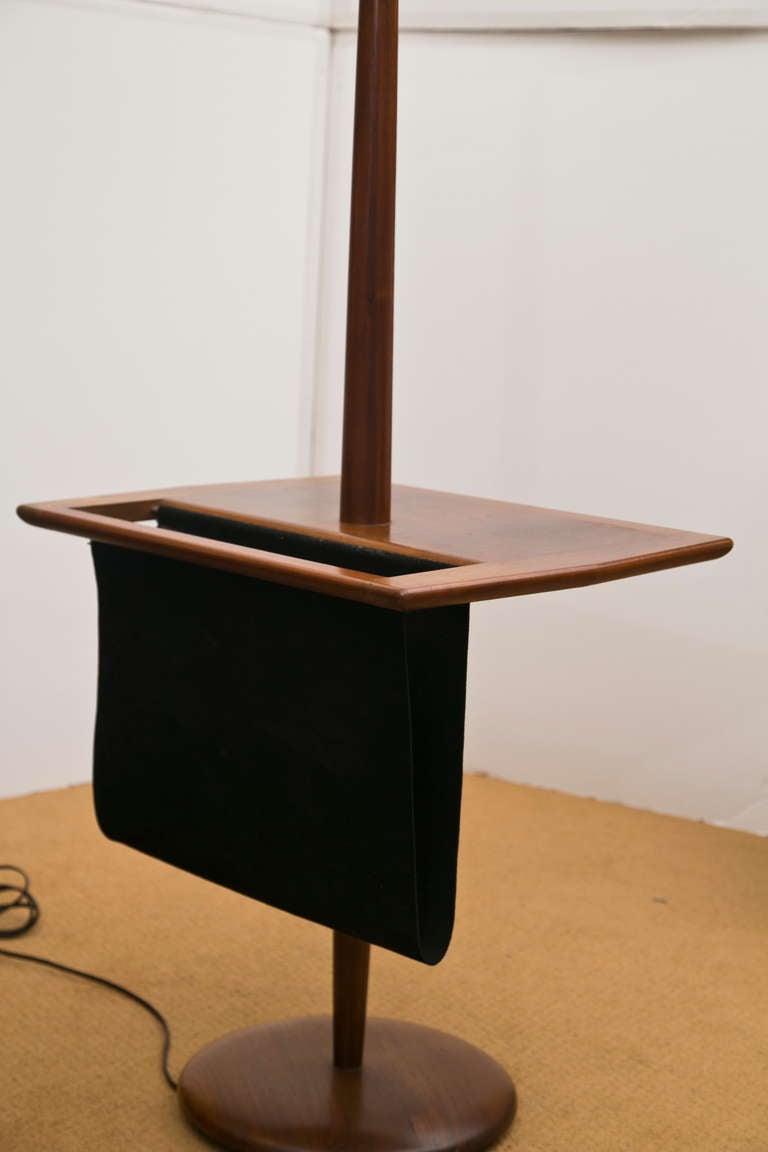 Mid-Century Walnut Lamp Table with Magazine Holder In Excellent Condition In Wilton, CT