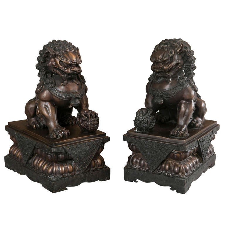 Fine Antique Bronze Foo Lion/ Dog Pair at 1stDibs bronze foo dogs
