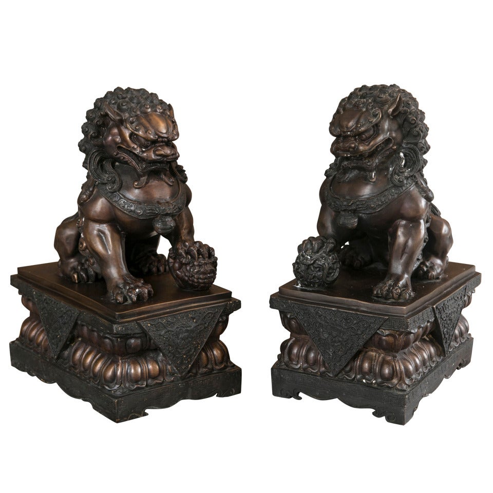 Fine Antique Bronze Foo Lion/ Dog Pair