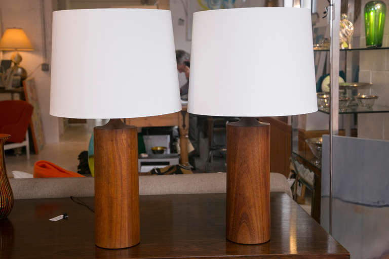 American Pair of Midcentury Solid Teak Lamp