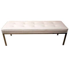 1960's Tufted  Leather Bench with Chrome Frame