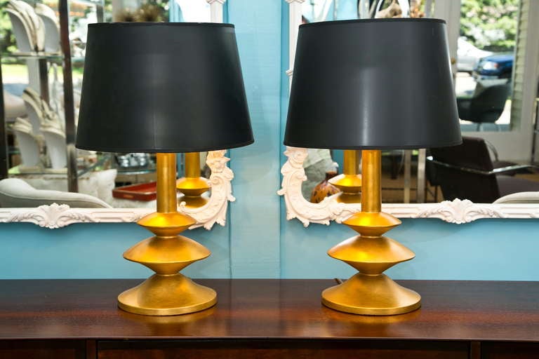 Gilt Plaster rendition of the famous lamp design after Diego Giacometti for Jean-Michel Frank.  Manufactured by Sirmos. Very good condition with custom shades. All original fittings. Please call the shop to discuss Trade Pricing.