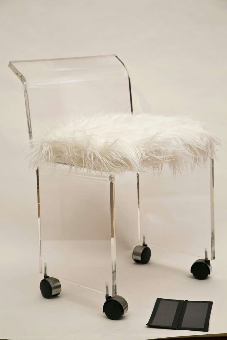 Lucite Chair In Faux-Mongolian Lamb, s Wool