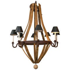 Vintage Wood Slat Corona Chandelier