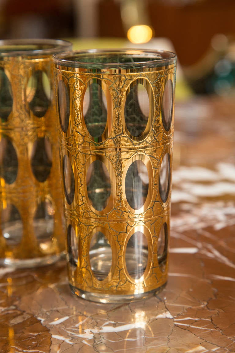 American Mid-Century Set of Six Gold Foil High Ball Glasses