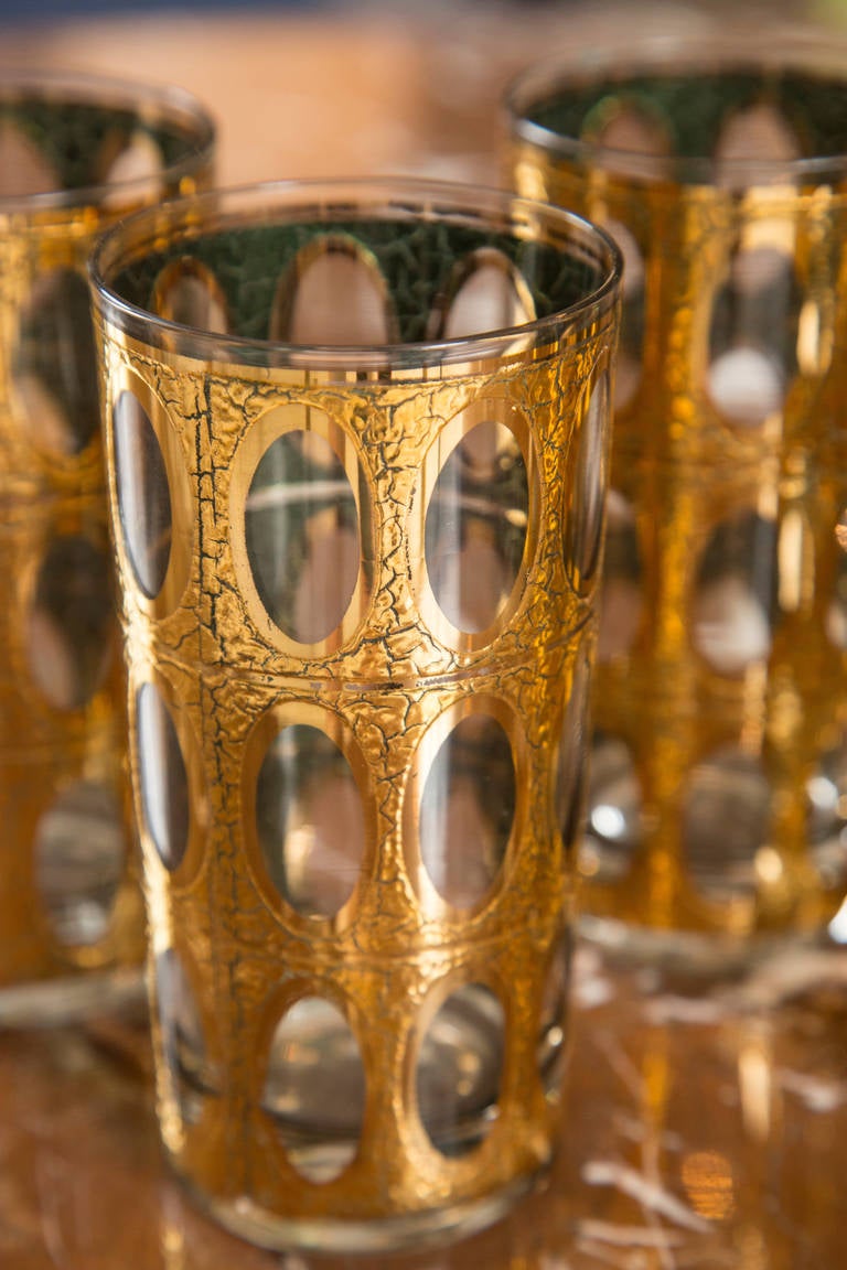 Mid-Century Set of Six Gold Foil High Ball Glasses In Excellent Condition In Wilton, CT