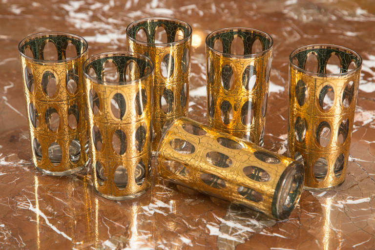 Mid-Century Modern Mid-Century Set of Six Gold Foil High Ball Glasses