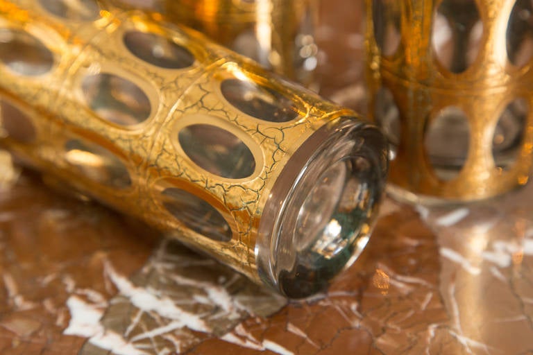 Mid-20th Century Mid-Century Set of Six Gold Foil High Ball Glasses