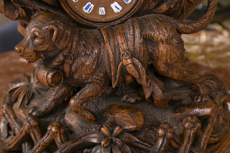 Carved Very Fine Antique Black Forest Mantle Clock
