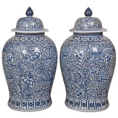 Retro Pair of Palace Size Blue and White Ginger Jars