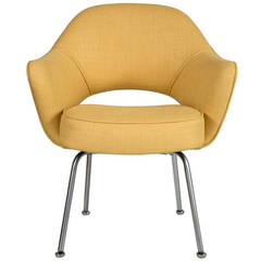 Saarinen for Knoll Executive Arm Chairs in Yellow Woven-Microfiber