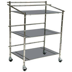 Silver and Smoked Glass Faux Bamboo Barcart