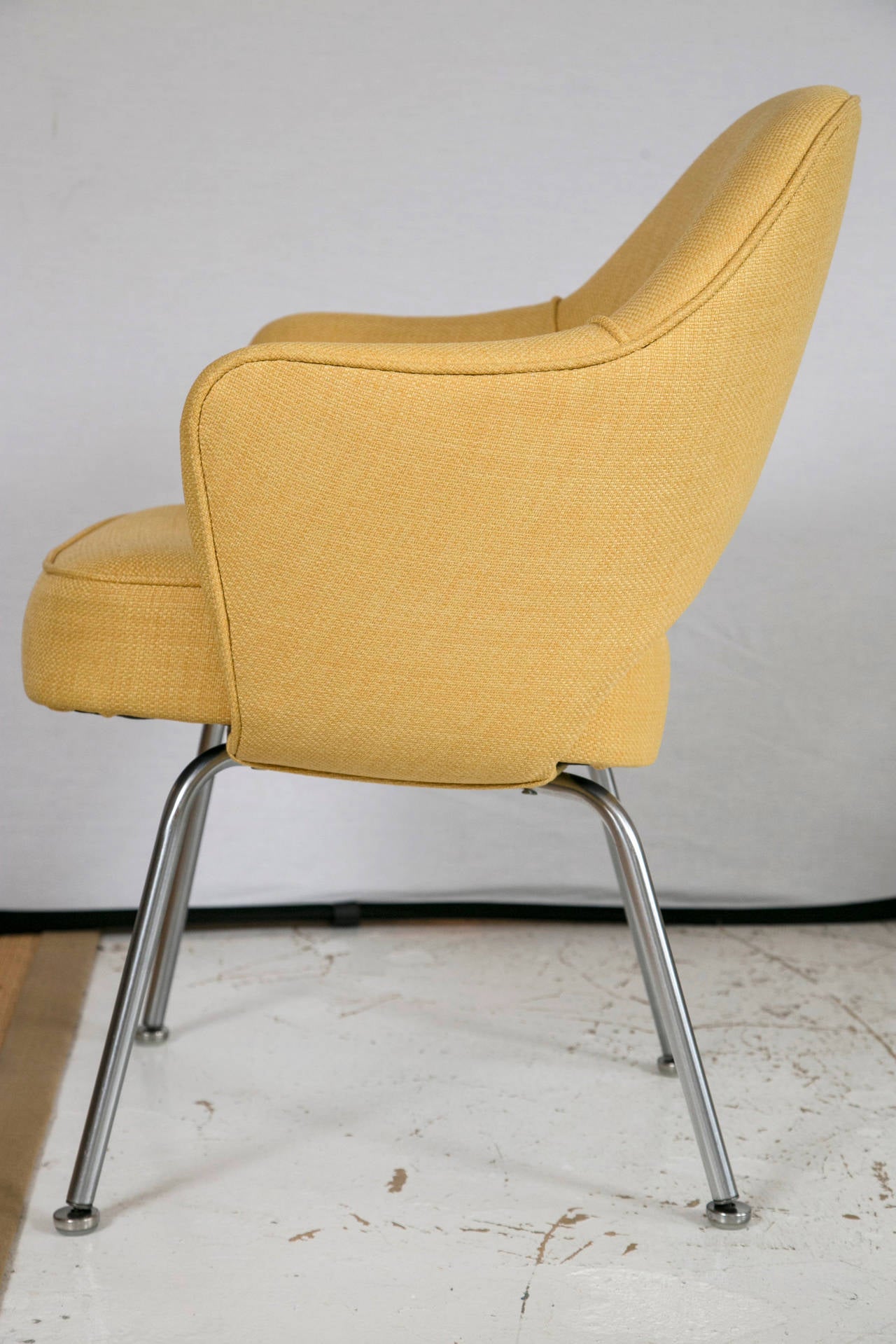 Mid-Century Modern Saarinen for Knoll Executive Arm Chairs in Yellow Woven-Microfiber
