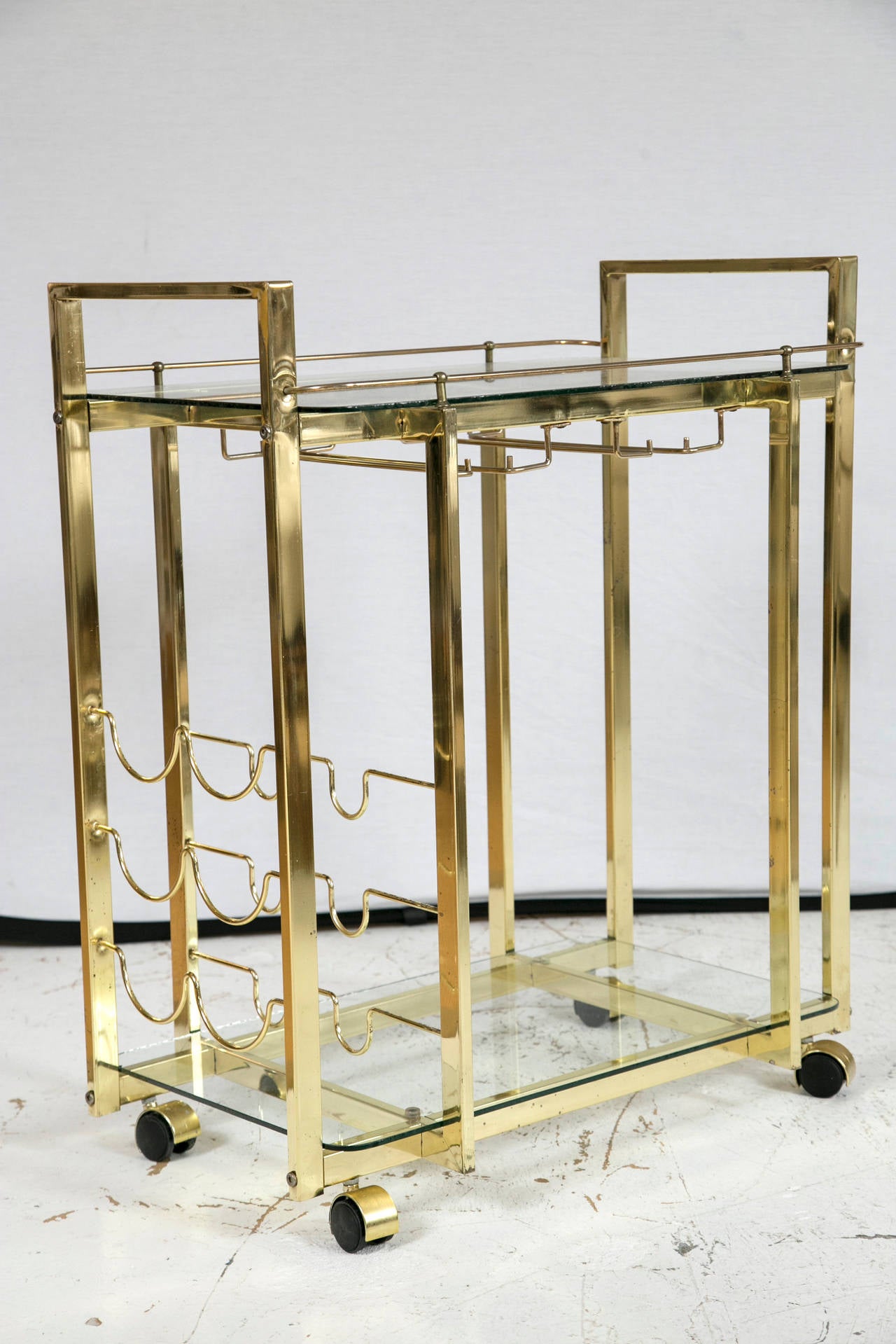 Brass Two-Tier Deco Barcart In Good Condition In Wilton, CT