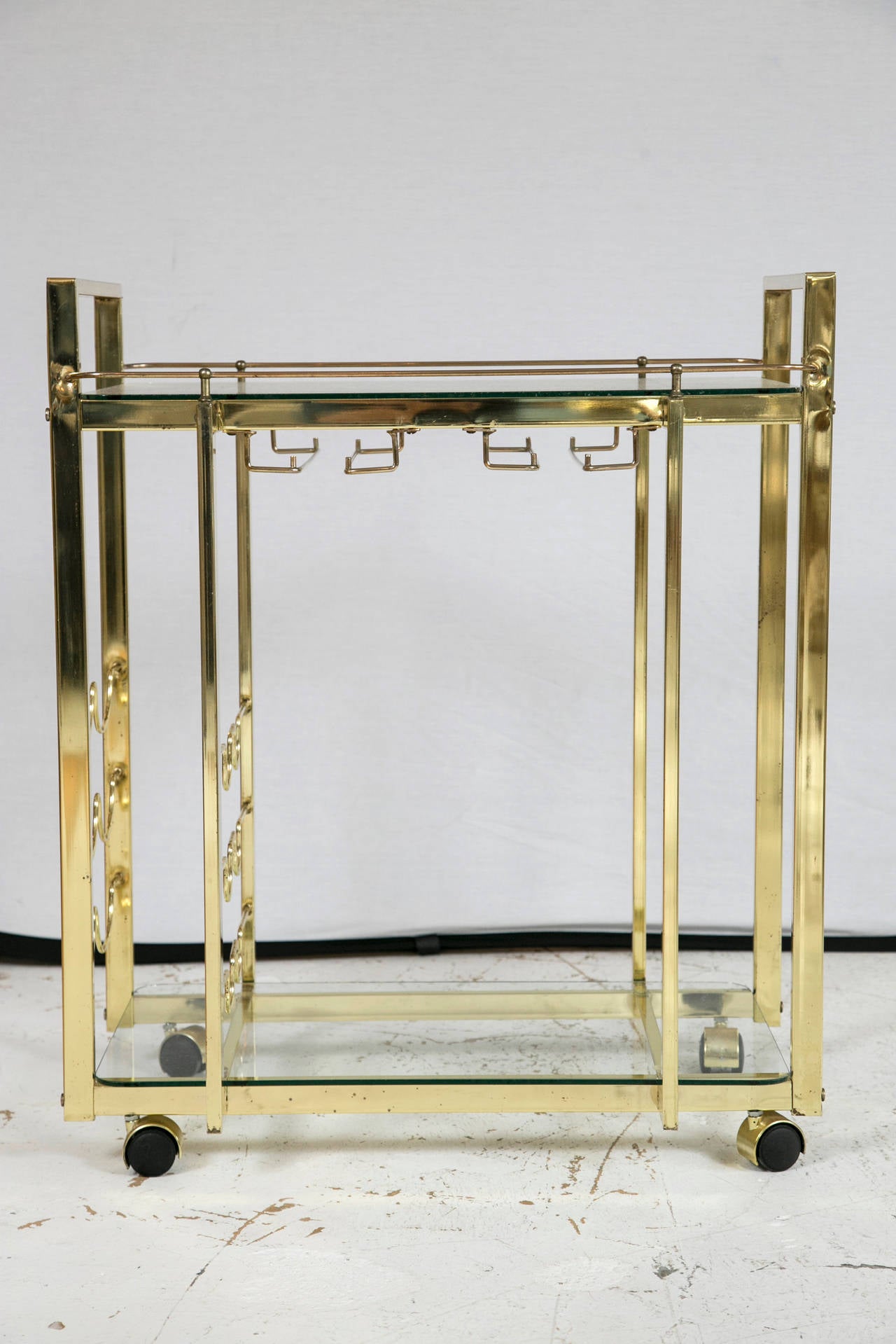 Mid-Century Modern Brass Two-Tier Deco Barcart