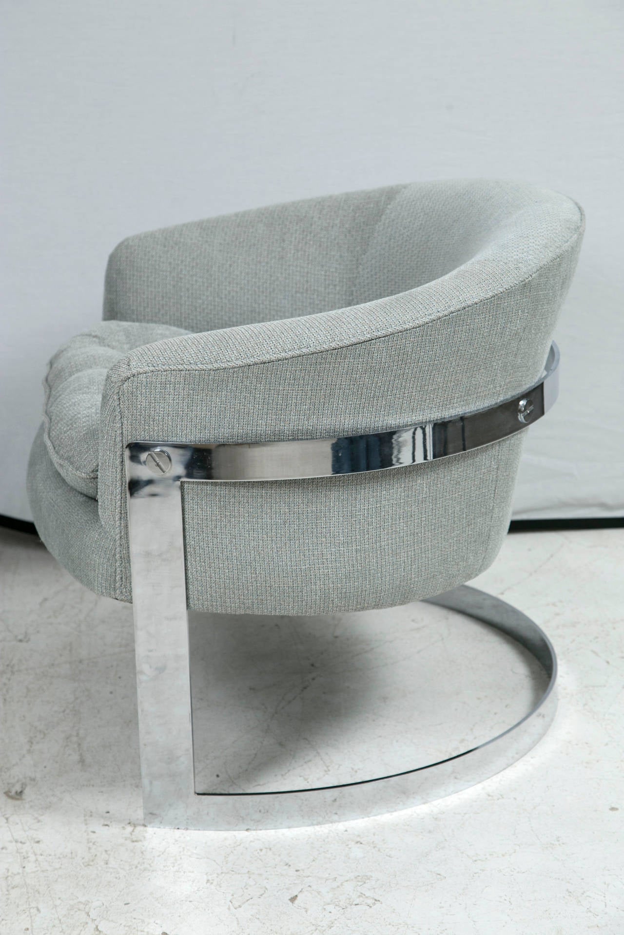 American Milo Baughman Barrel Back Chrome Lounge Chair