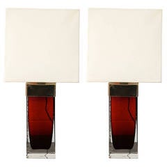 Pair of Romeo Rega Style Lamp in Ruby Glass