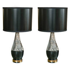 Mid-Century Pair of 1950s Glazed Ceramic Vase Form Lamps