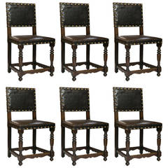 Set of Six Antique English Leather Dining Chairs