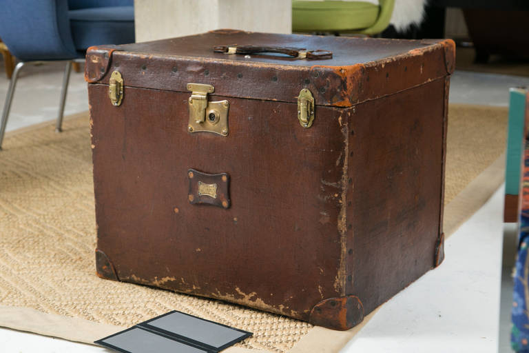 A 1920s steamer trunk in great, worn condition. Marked on top 