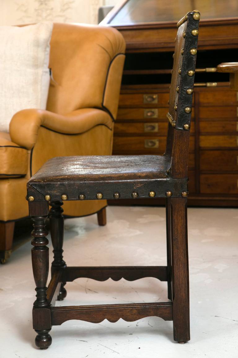 British Set of Six Antique English Leather Dining Chairs
