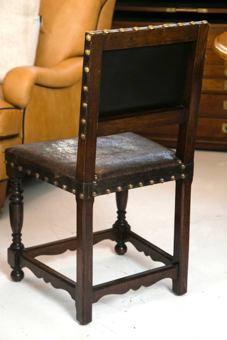 Set of Six Antique English Leather Dining Chairs In Excellent Condition In Wilton, CT